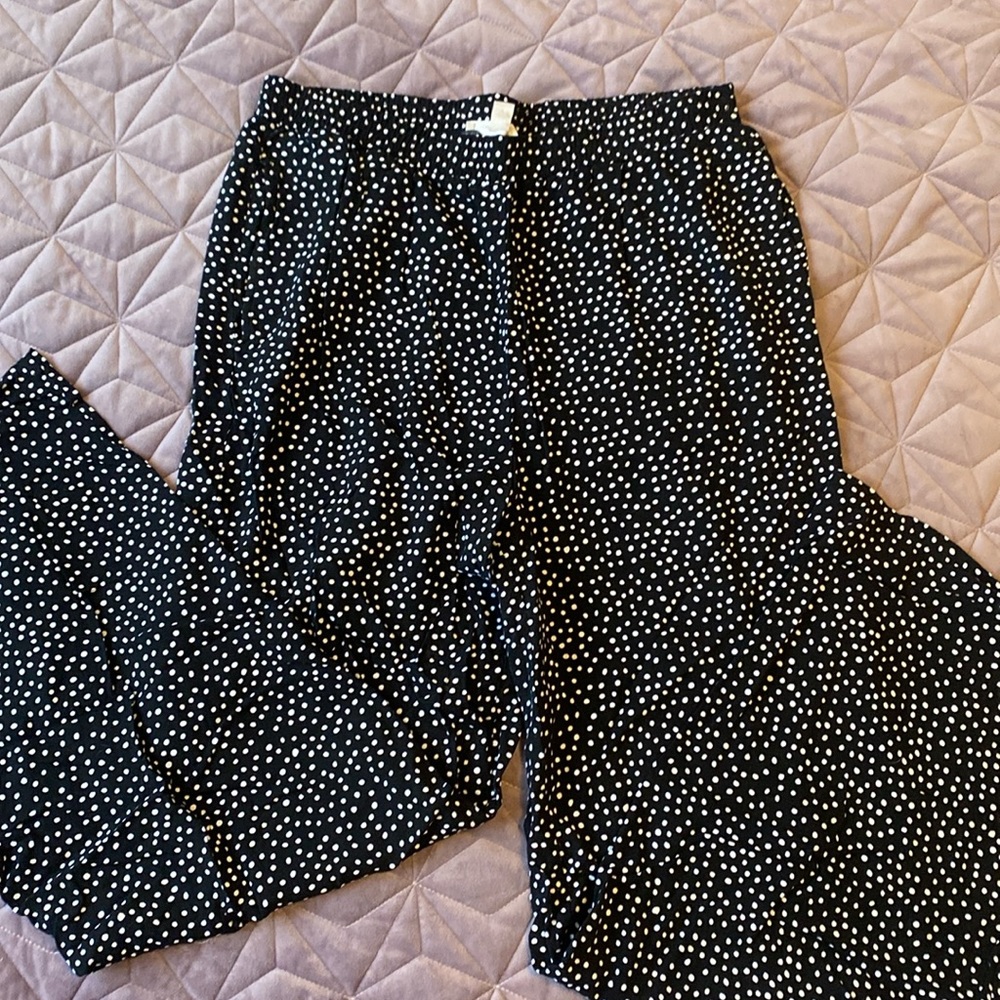 Rayon elastic waist polka-dot pants with pockets, size 14